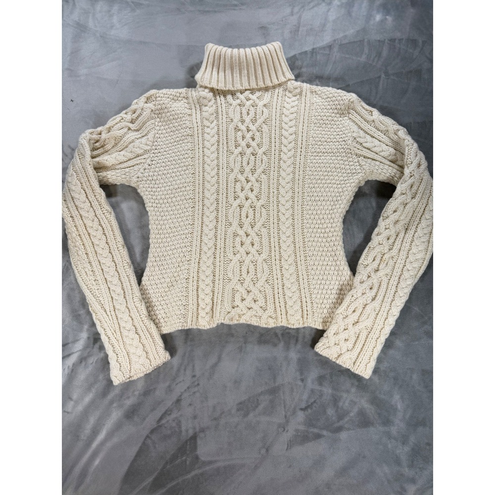 VTG Paul James Women 100% Wool Cable Knit Cozy Cottagecore Turtleneck Sweater M